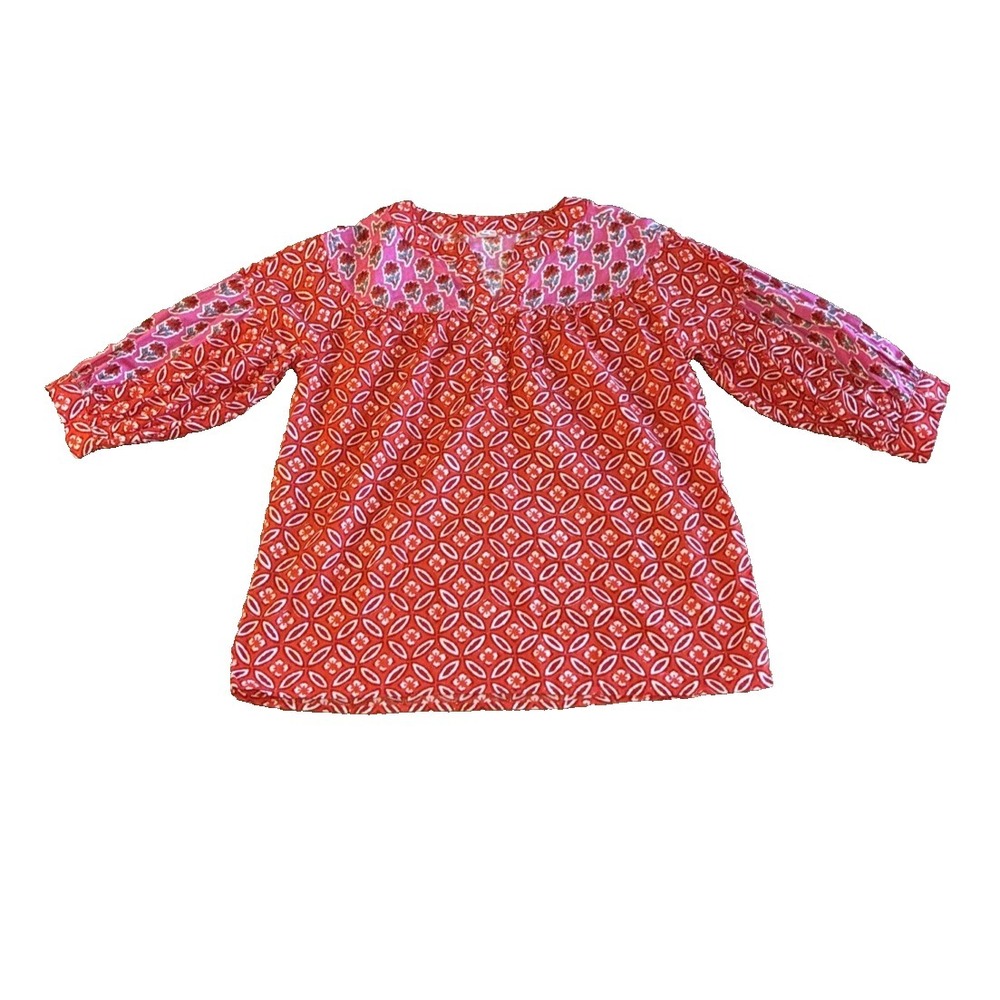 Women's Top Small Red Geometric Print Bohemian Peasant Top Indie Sleeze Festival